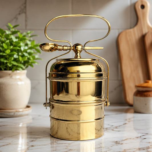 Brass Tiffin Box Lunch Container Two Tier Handmade