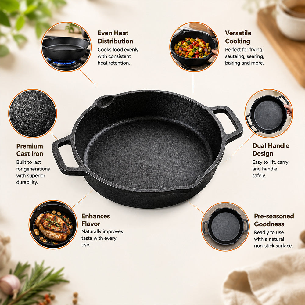 Pre-Seasoned Cast Iron Skillet 9 Inch