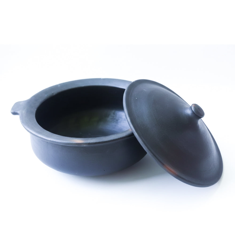 Black Clay Pot 2 Liters Earthen Pot Traditional Indian Cooking 52B