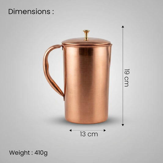 Pure Copper Plain Jug with Brass Knob Lid