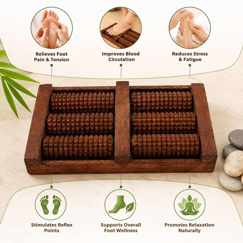 Wooden Foot Massager – 6 Roller Acupressure Foot Roller