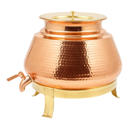 Pure Copper Water Dispenser (Jointless) Matka Vessel Pot – 5 Litre with Stand
