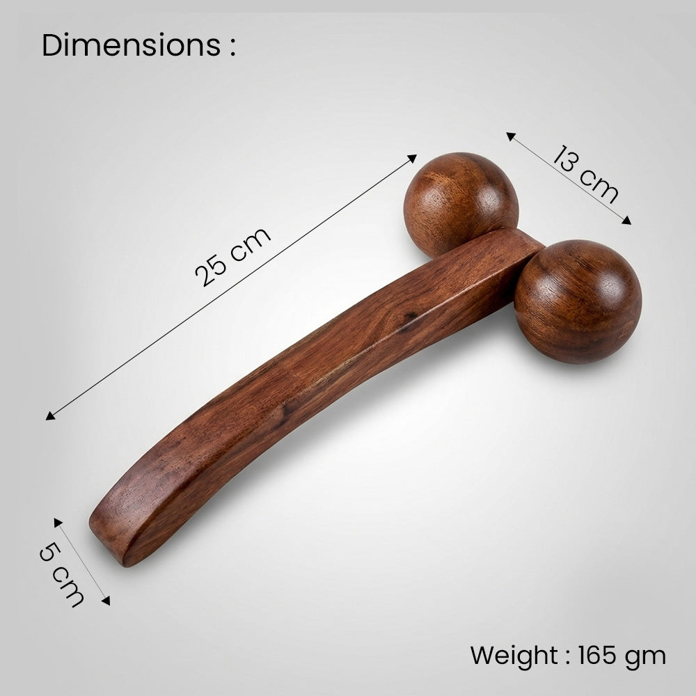Wooden Body Massager with 2 Ball Roller & Long Handle