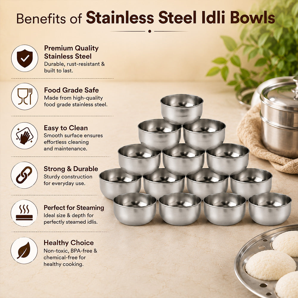 Traditional Idli / Pundi Cooker (Thondur) – Stainless Steel | 15 Cups Capacity (With Cups)