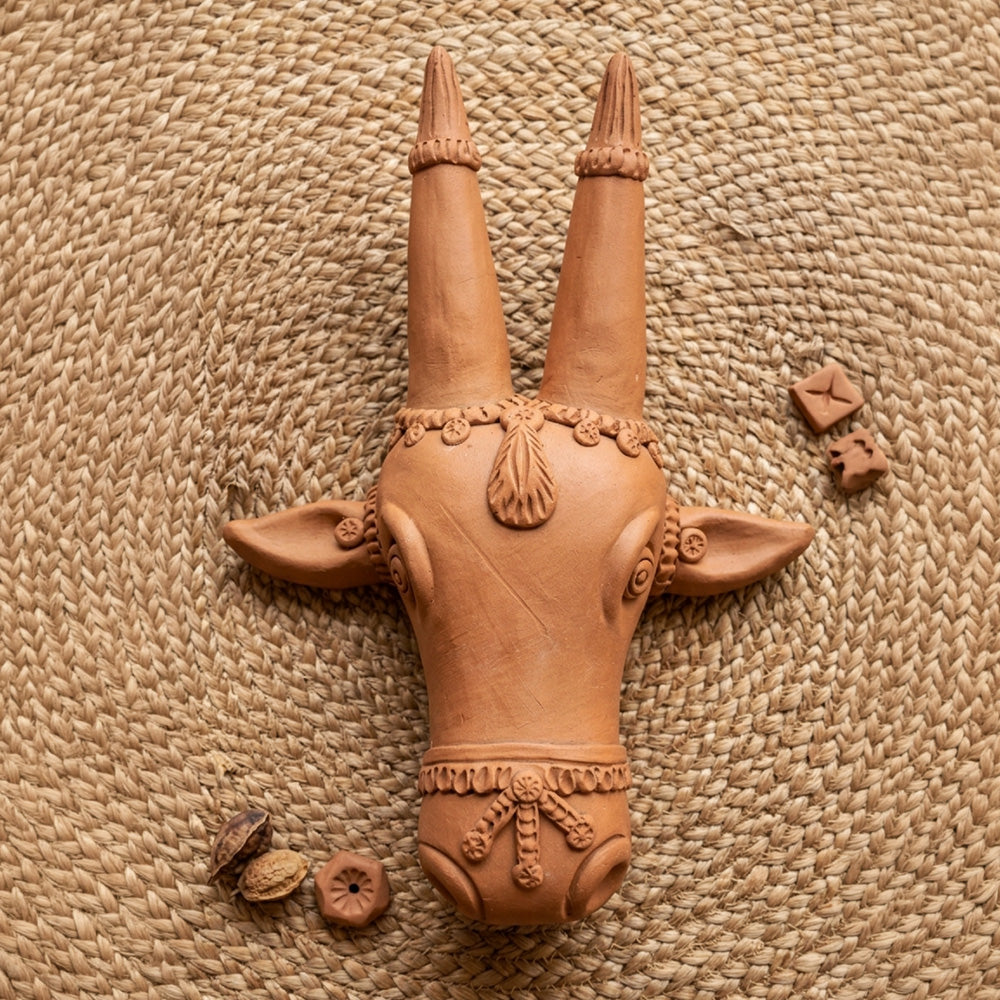 Terracotta Clay Wall Hanging Showpiece Bull Face Statue