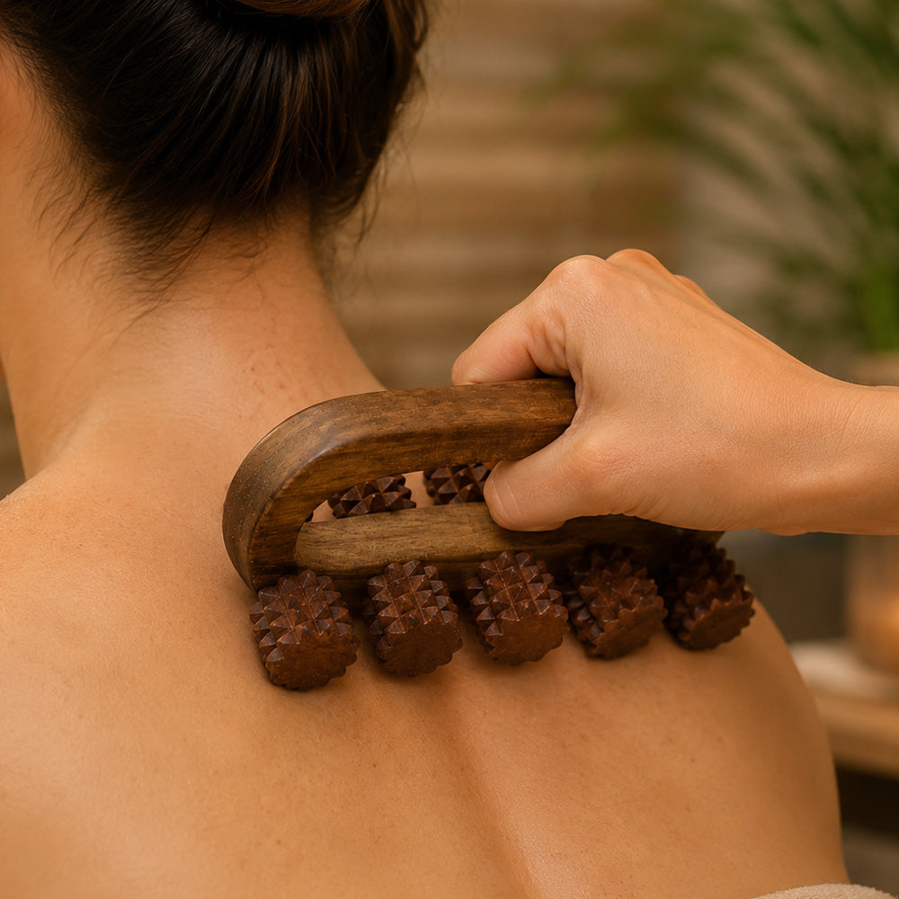 Wooden 10-Wheel Hand Massager