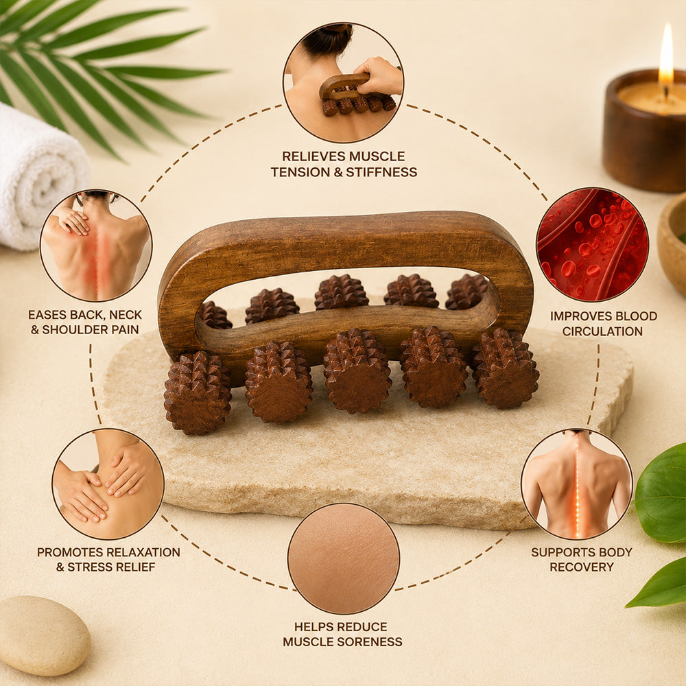 Wooden 10-Wheel Hand Massager