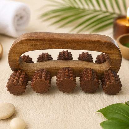 Wooden 10-Wheel Hand Massager
