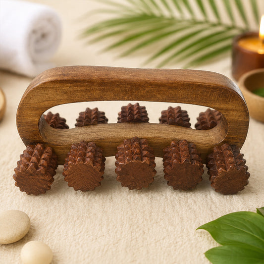 Wooden 10-Wheel Hand Massager