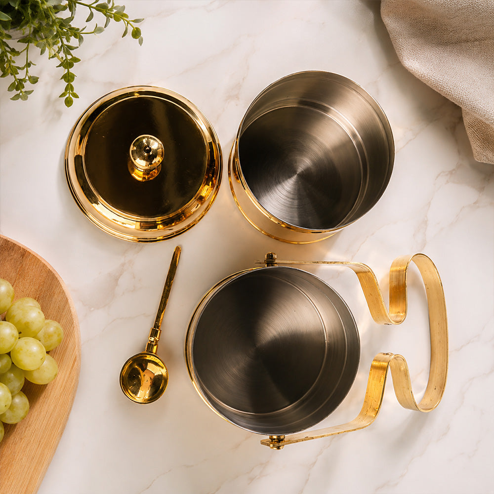 Brass Tiffin Box Lunch Container Two Tier Handmade