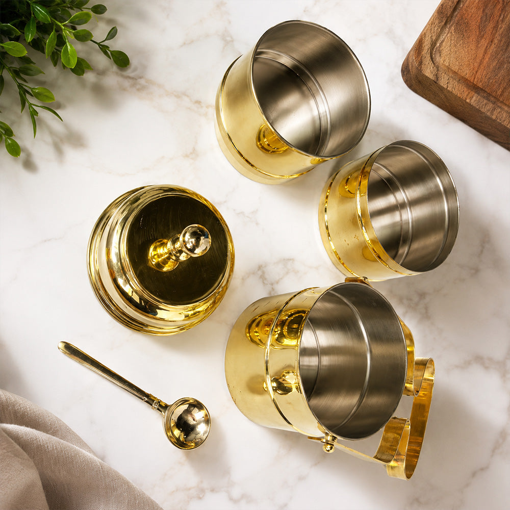Brass Tiffin Box Lunch Container Three Tier Handmade