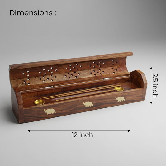 Wooden Agarbatti Stand with Brass Elephant Inlay