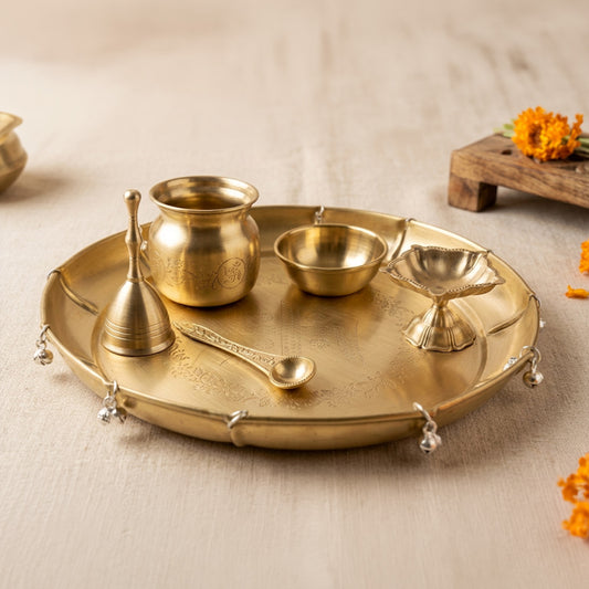 Brass Puja Thali Set – Premium Religious Spiritual Item for Home Temple & Festive Rituals