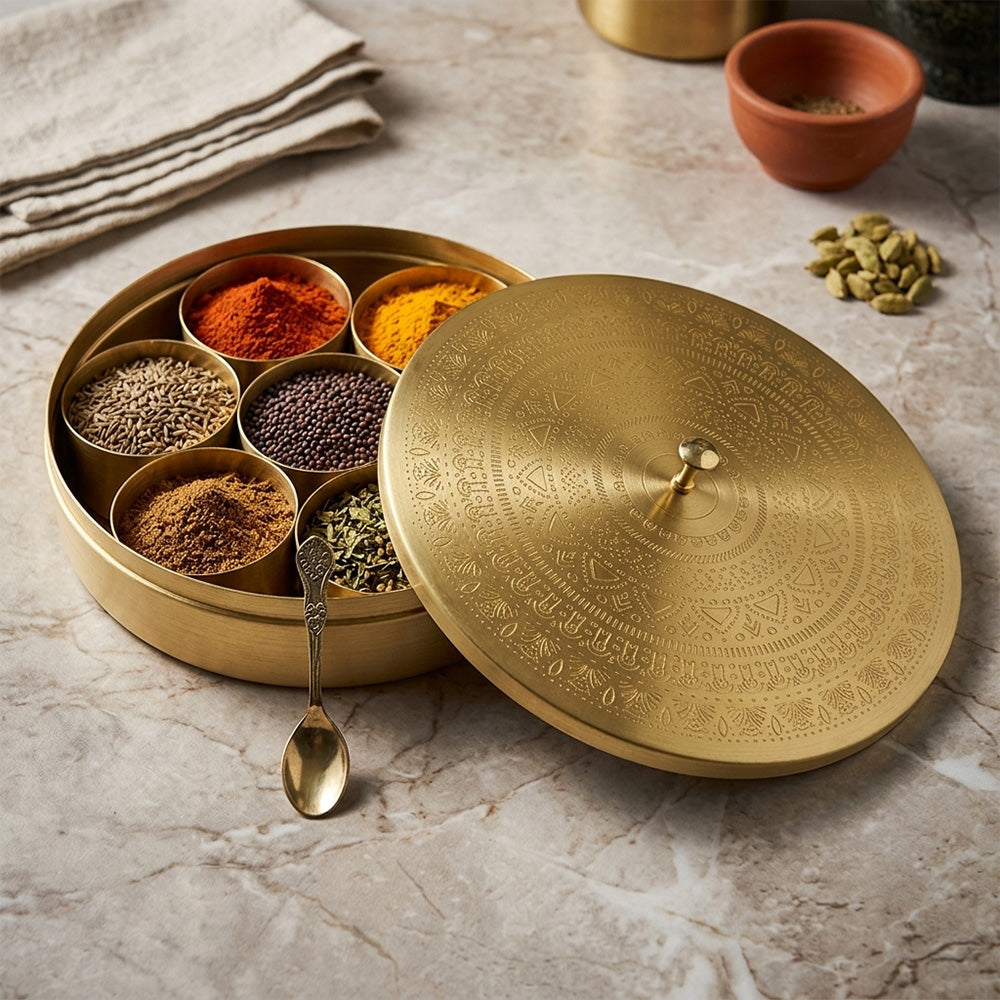 Kitchen Masala / Spice Box in 100% Pure Brass