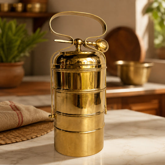 Brass Tiffin Box Lunch Container Three Tier Handmade