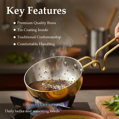 Brass Hammered Tadka Pan with Tin Coating