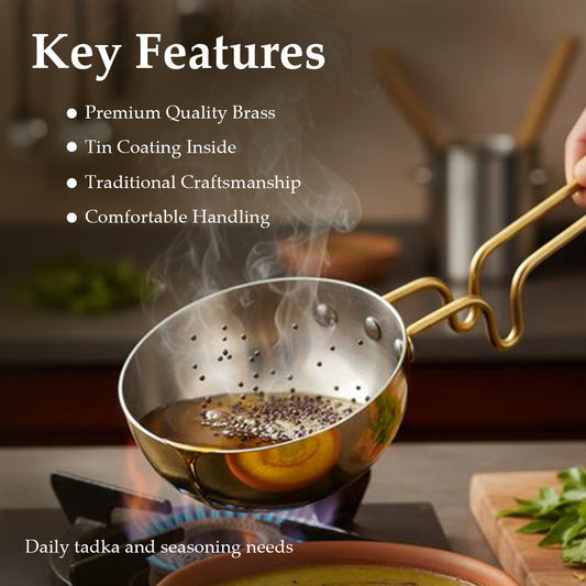 Brass Hammered Tadka Pan with Tin Coating