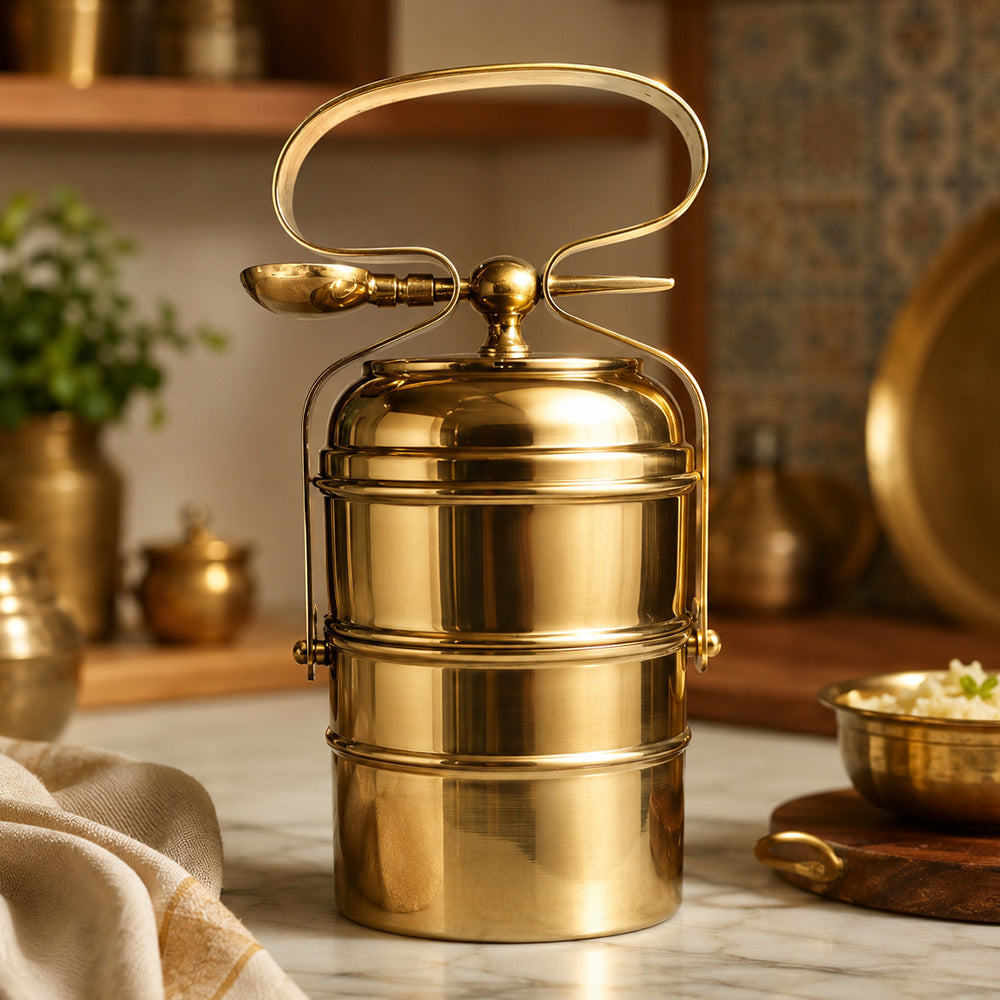 Brass Tiffin Box Lunch Container Two Tier Handmade