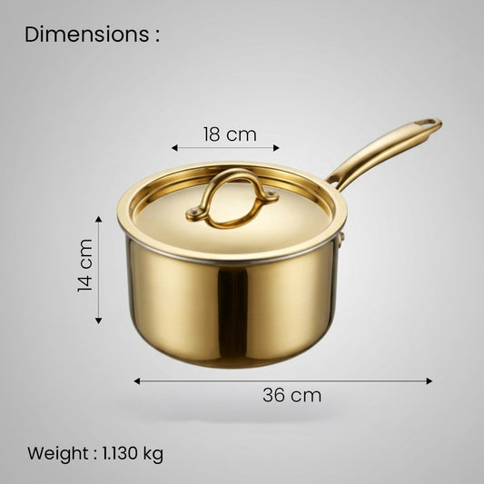Pure Brass Sauce Pan with Lid & Handle (Tin Lining Inside)