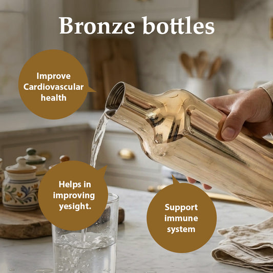 Handcrafted Pure Bronze Shine Finish Water Bottle – 850 ML