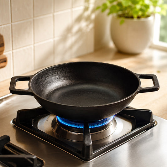 Pre Seasoned Cast Iron Flat Bottom Kadai – 1 Liter