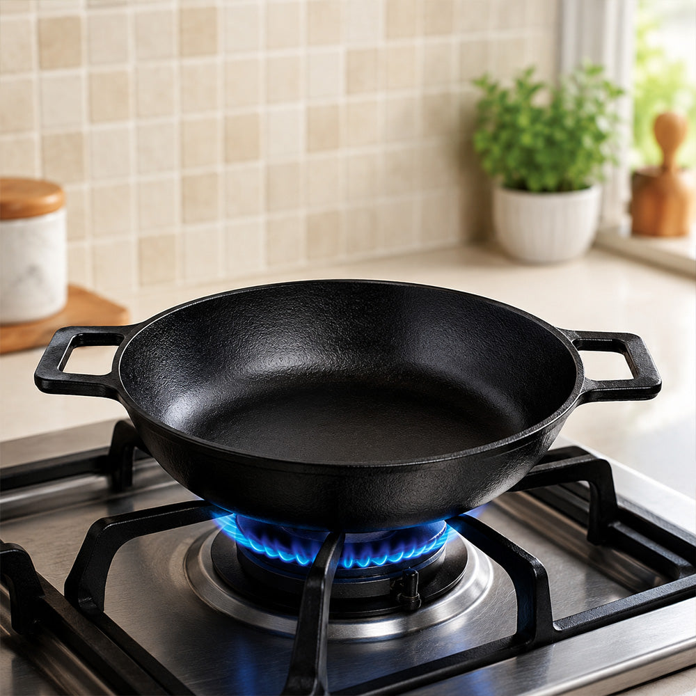 Pre Seasoned Cast Iron Flat Bottom Kadai – 3.5 Liters