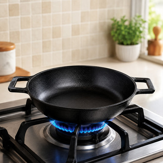 Pre Seasoned Cast Iron Flat Bottom Kadai – 3.5 Liters