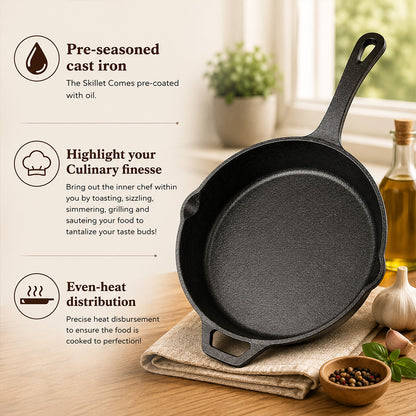 Pre-Seasoned Cast Iron Skillet Single Handle 9 Inch