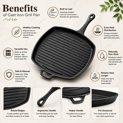 Cast Iron Grill Pan with Handle – 10Inch