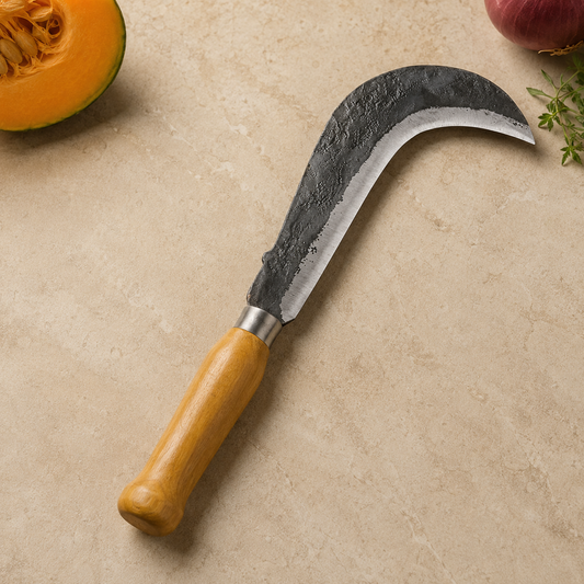 Handcrafted Iron Sickle / Curved Billhook with Wooden Handle
