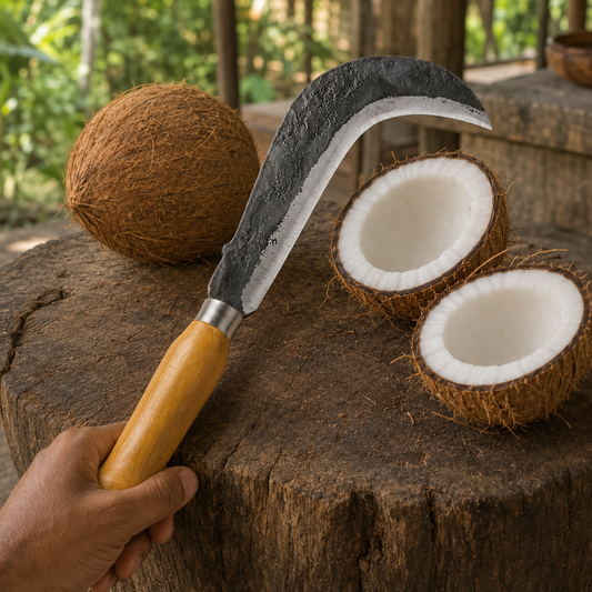 Handcrafted Iron Sickle / Curved Billhook with Wooden Handle