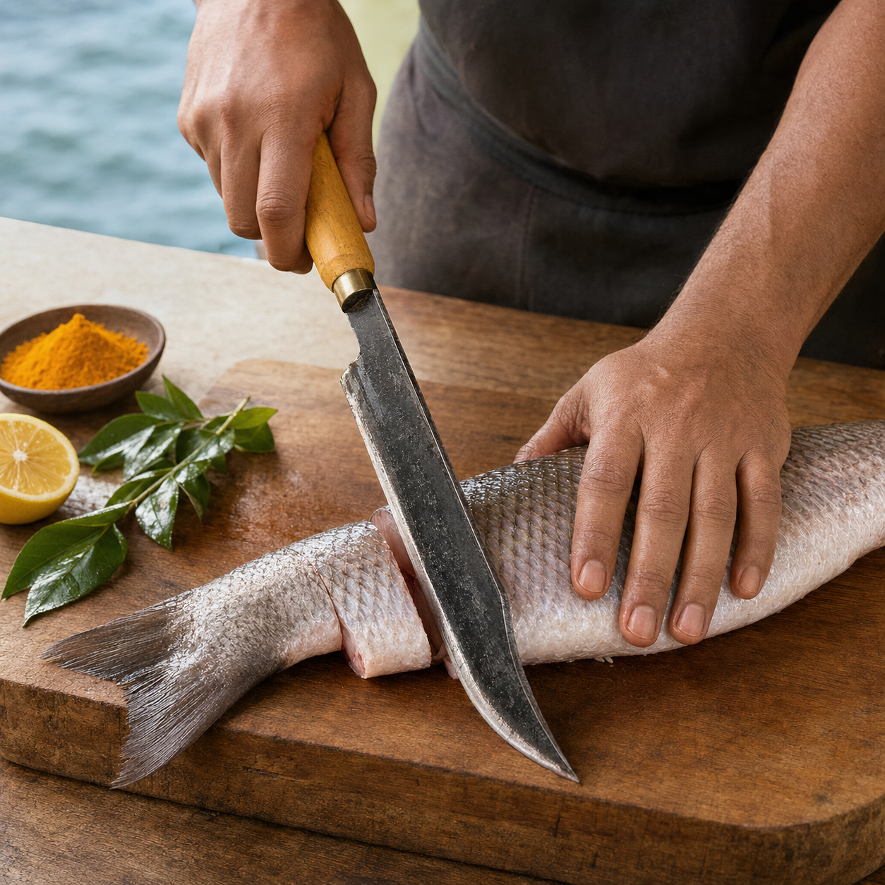 Big Hand-Forged Chef Knife for Meat and Fish Cutting