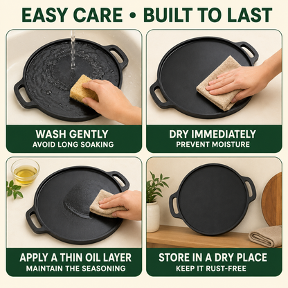 Pre-Seasoned Cast Iron 2-in-1 Dosa Tawa &amp; Grill – 30 cm