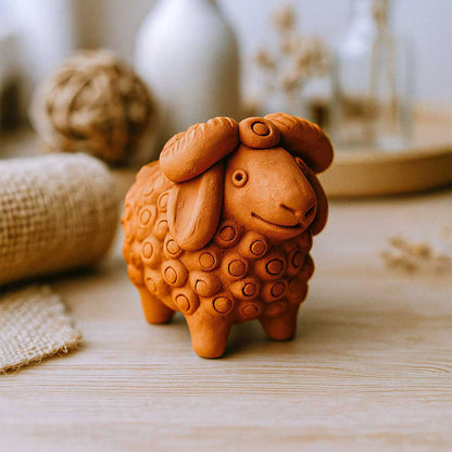 Terracotta Sheep Sculpture Set – Handmade Decorative Showpiece (4 Pieces)