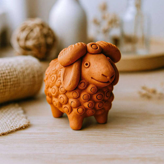 Terracotta Sheep Sculpture Set – Handmade Decorative Showpiece (4 Pieces)
