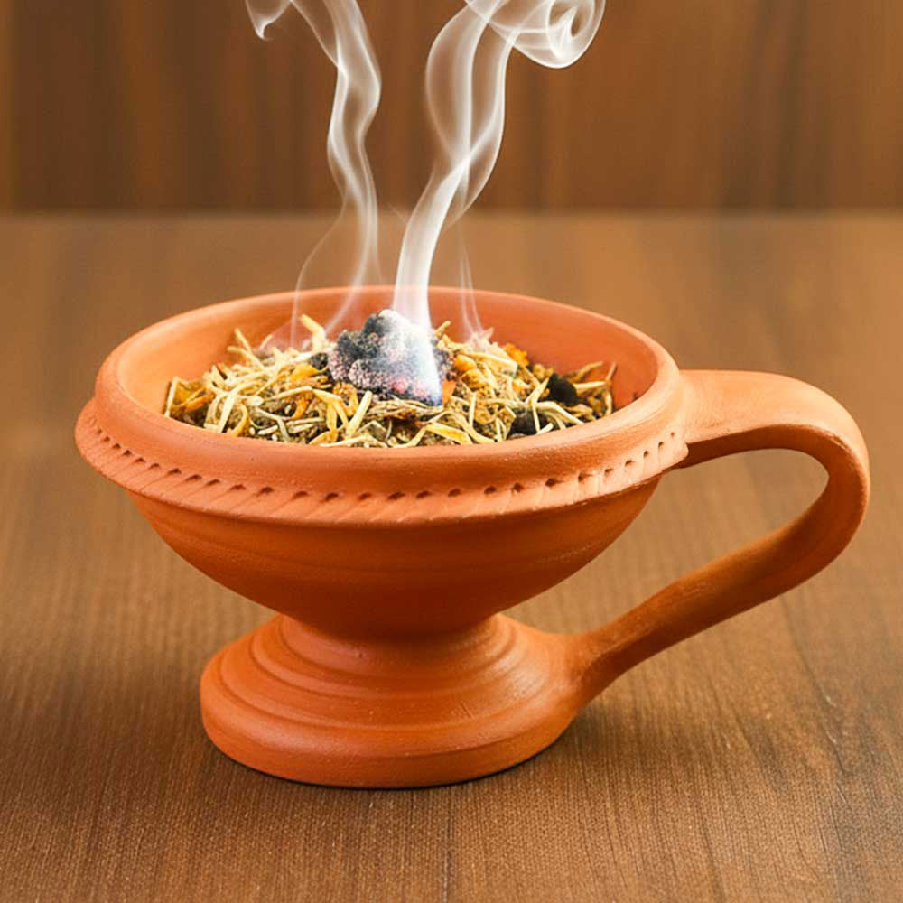 Handmade Natural Clay Dhoop Loban Dani Burner (Without Lid)