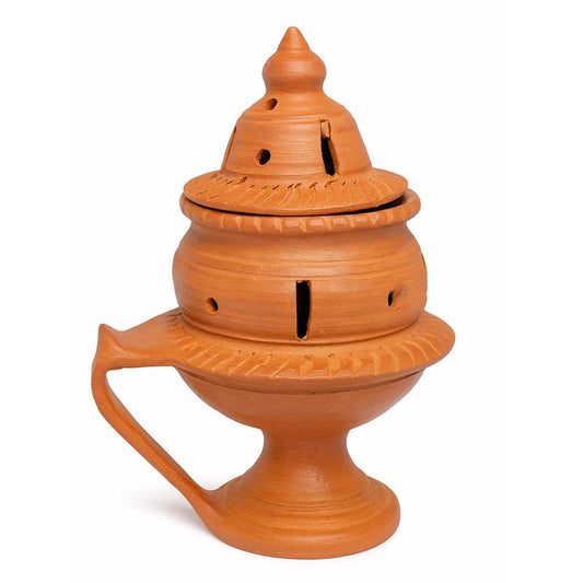 Handmade Natural Clay Dhoop Loban Dani Burner with Lid