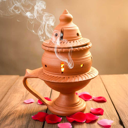 Handmade Natural Clay Dhoop Loban Dani Burner with Lid