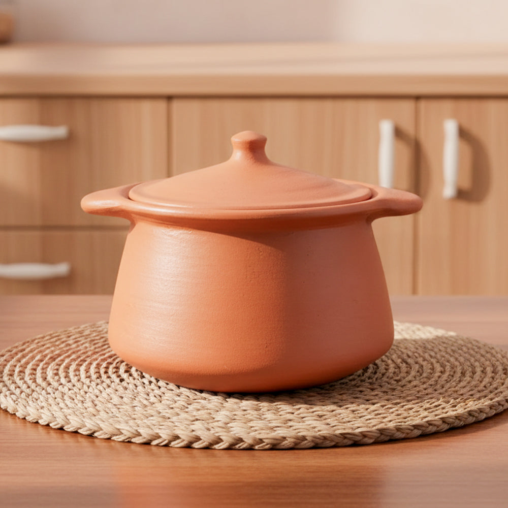 Red Clay Pot 1.5 Liters Earthen Pot Traditional Indian Cooking 04R