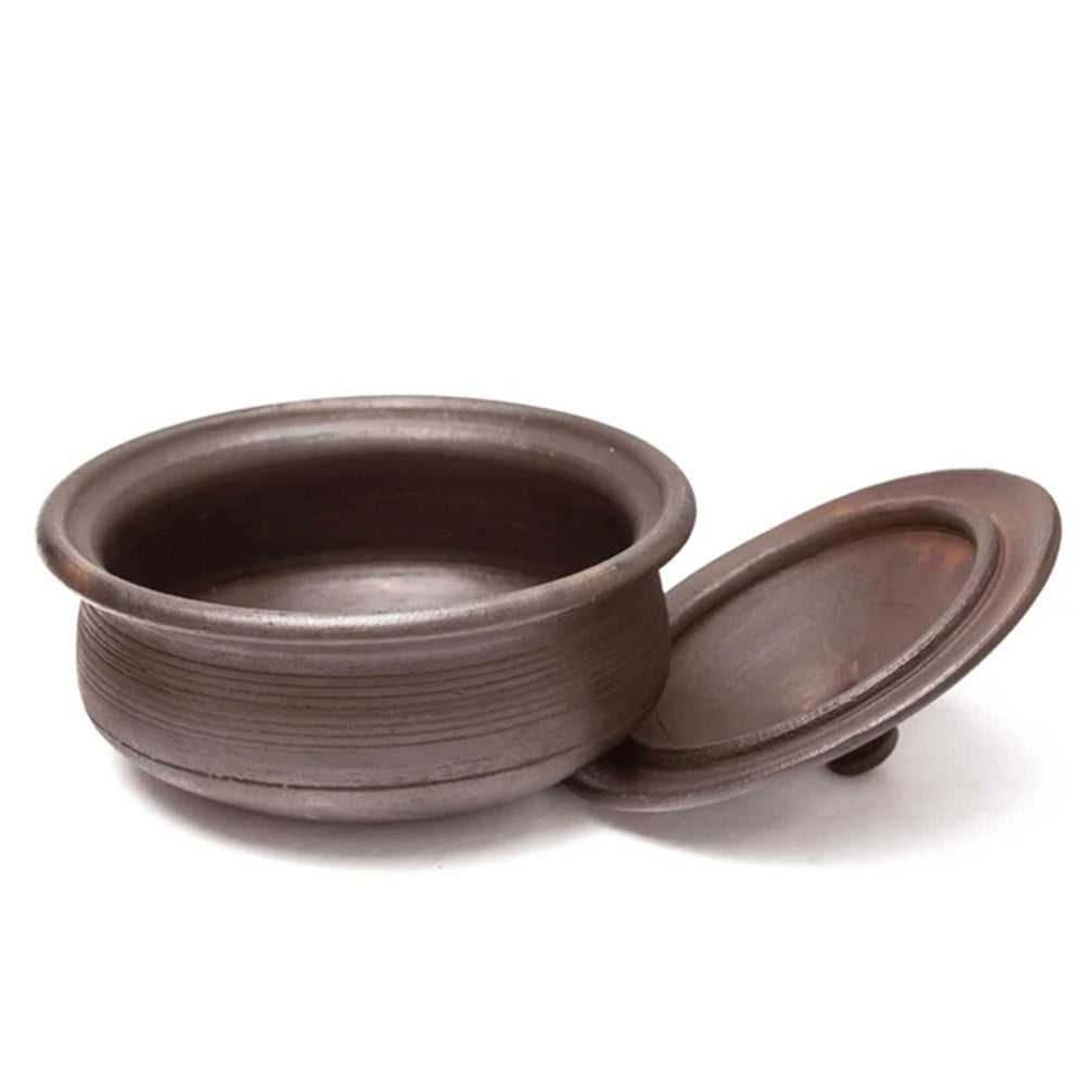 Black Clay Pot 1.5 Liters Earthen Pot Traditional Indian Cooking 10B