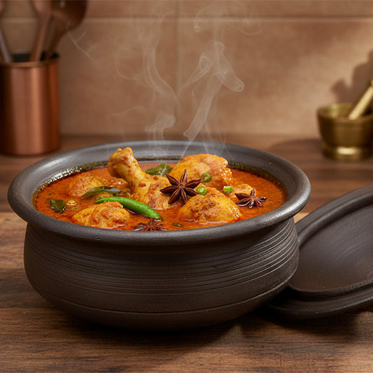 Black Clay Pot 1.5 Liters Earthen Pot Traditional Indian Cooking 10B