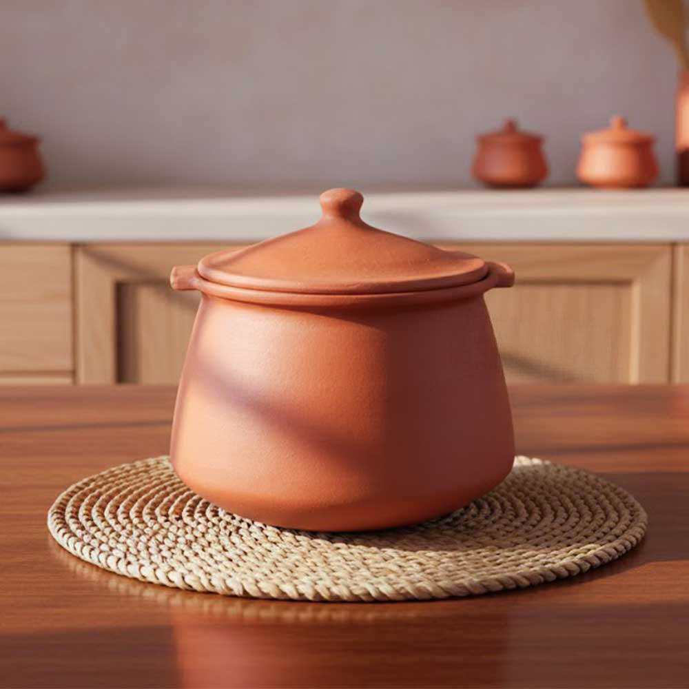 Red Clay Pot 2.5 Liters Earthen Pot Traditional Indian Cooking 51R