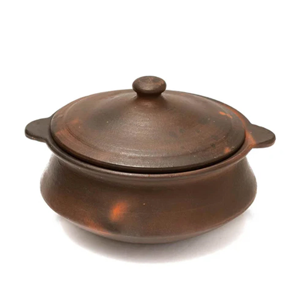Black Clay Pot 2 Liters Earthen Pot Traditional Indian Cooking 08B