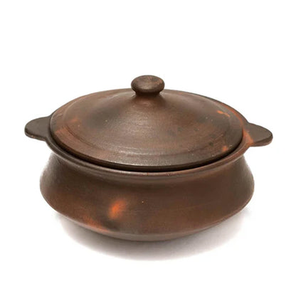 Black Clay Pot 2 Liters Earthen Pot Traditional Indian Cooking 08B