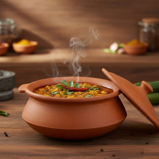 Red Clay Pot 2 Liters Earthen Pot Traditional Indian Cooking 08R