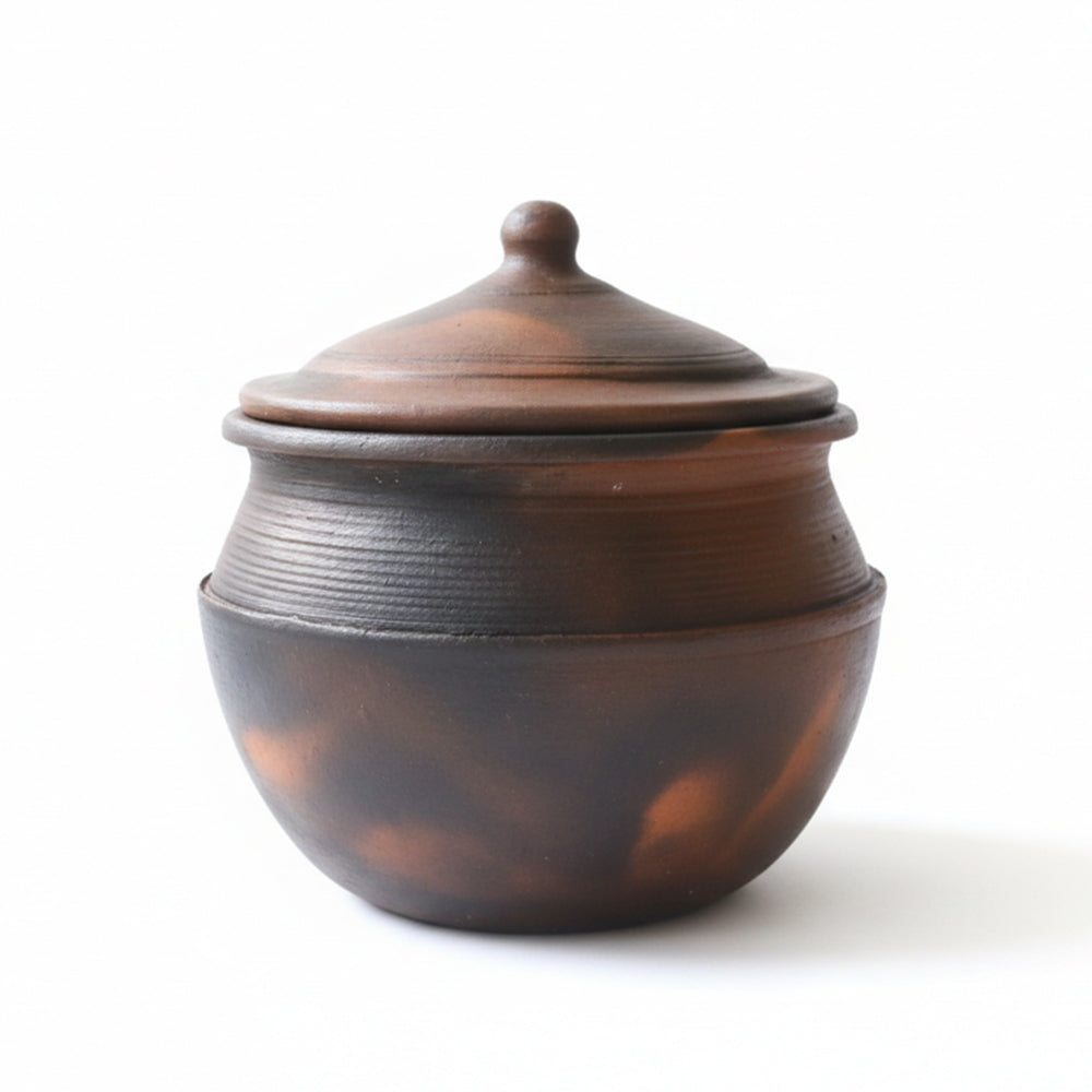 Black Clay Handi 2 Liters / Earthen Pot Traditional Indian Cooking 35B