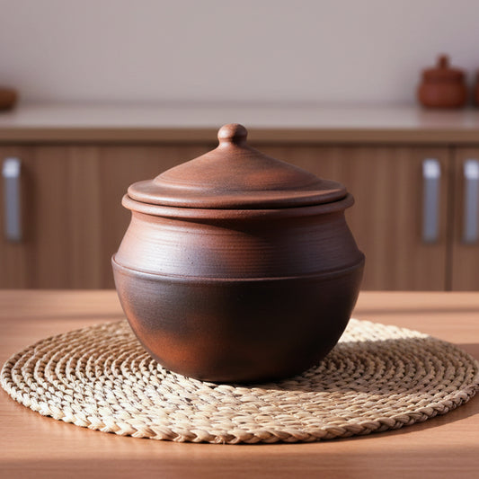 Black Clay Handi 2 Liters / Earthen Pot Traditional Indian Cooking 35B