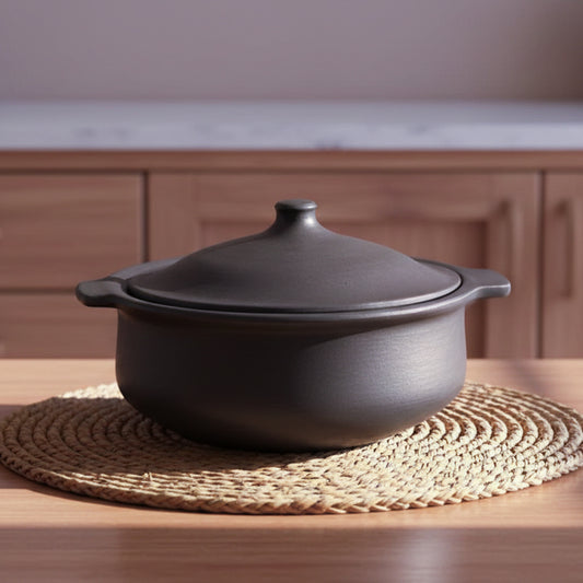 Black Clay Pot 2 Liters Earthen Pot Traditional Indian Cooking 52B