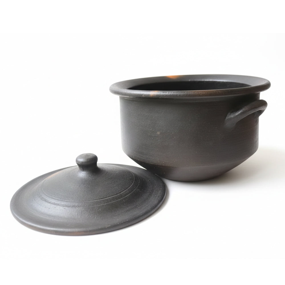Black Clay Pot 3.5 Liters Earthen Pot Traditional Indian Cooking 55B