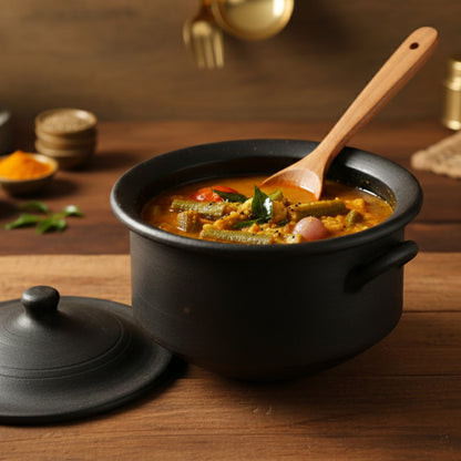 Black Clay Pot 3.5 Liters Earthen Pot Traditional Indian Cooking 55B